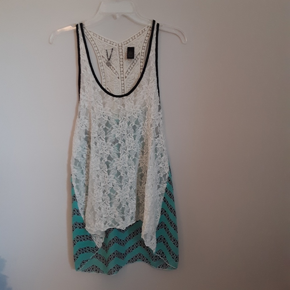 BKE Boutique tank with lace, chiffon and c…